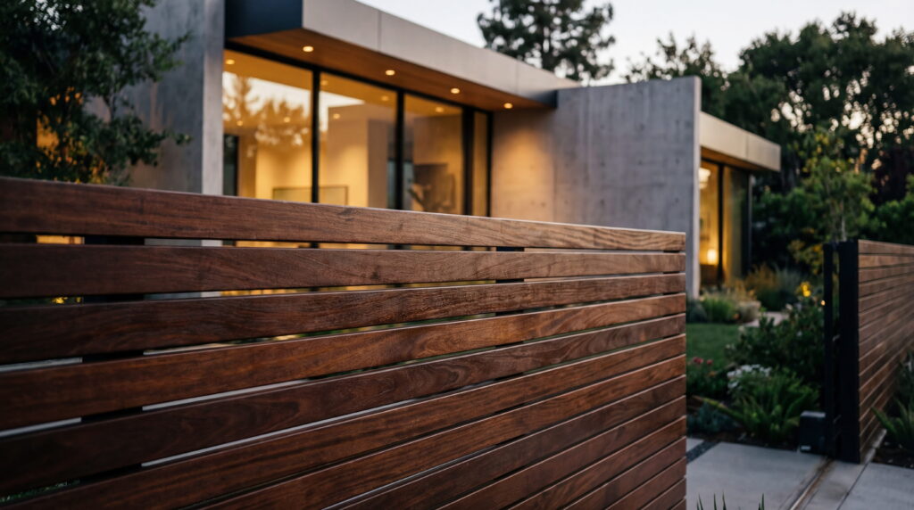 Modern Luxury Home with Custom Horizontal Wood Fencing